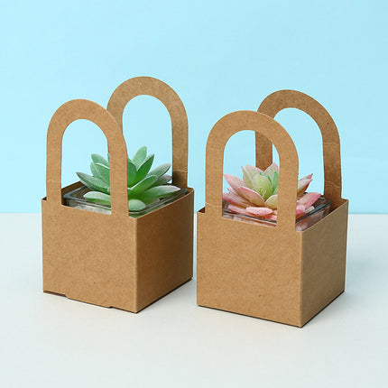 50 Pack Kraft Paper Gift Boxes with Handles Succulent Favour Boxes Party Packaging