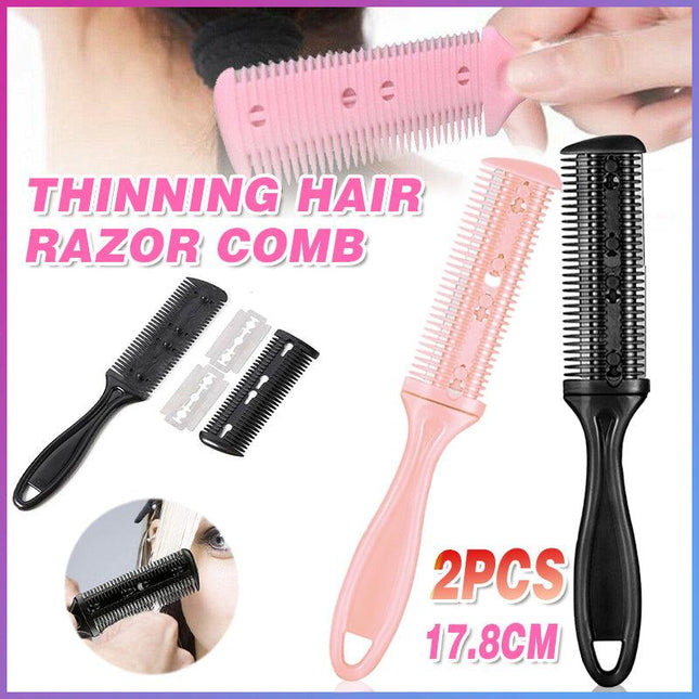 2PCS Razor Comb With Blades Razor Trimmer DIY Double Sides Hair Thinning Comb - Aimall