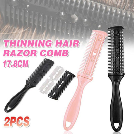 2PCS Razor Comb With Blades Razor Trimmer DIY Double Sides Hair Thinning Comb - Aimall