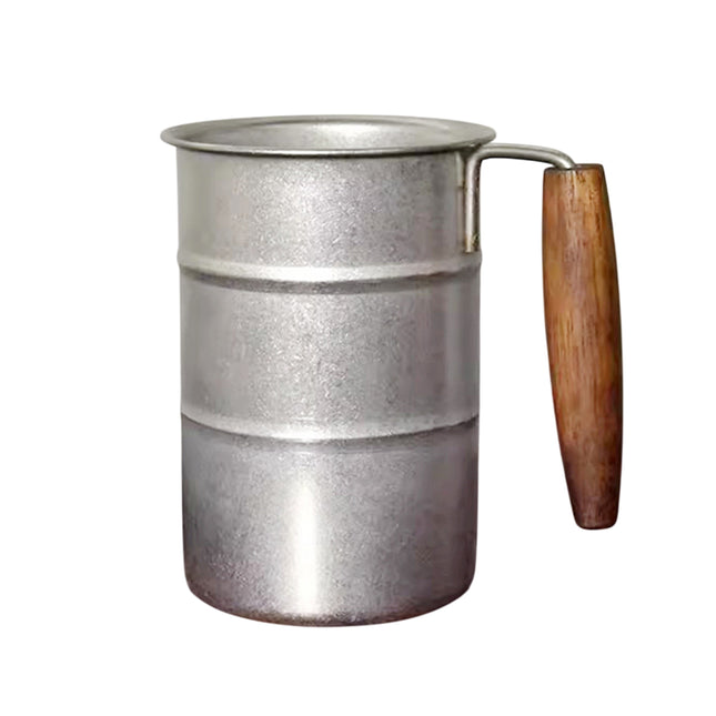 Retro Stainless Steel Cup 350ml Wood Handle Vintage Drum Camping Mug
