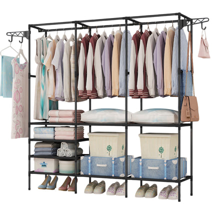 Multi Function Zoned Floor Standing Clothes Coat Rack Space Saving Stable Sturdy