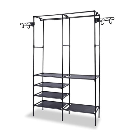 Multifunction Double Row Floor Standing Clothes Hanger 16mm Thickness Iron Pipe