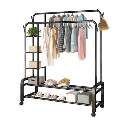 Double Row Floor-Standing Clothes Rack Space Saving for Bedroom Clothes Storage