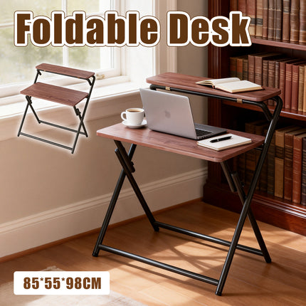 Double Layer Foldable Desk Sturdy Frame Heavy Duty for Home Office Study Use