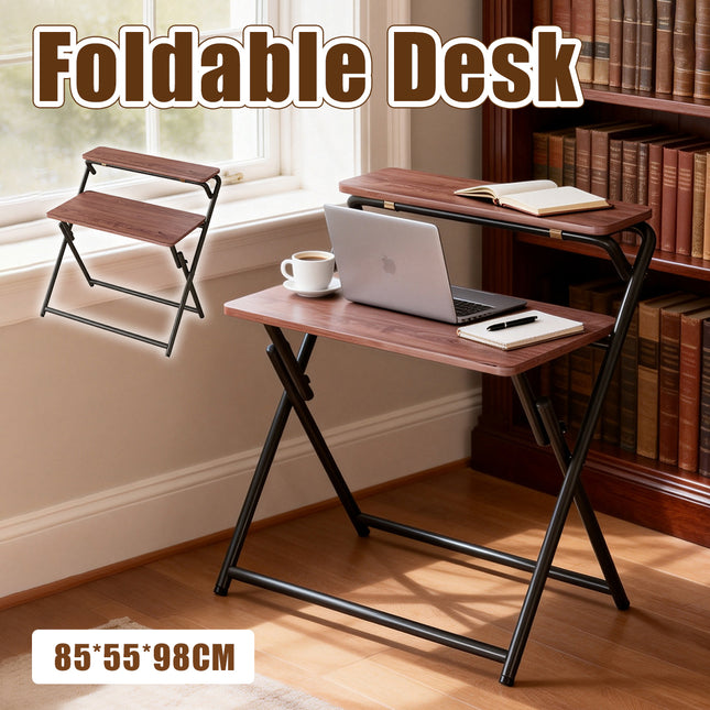 Double Layer Foldable Desk Sturdy Frame Heavy Duty for Home Office Study Use