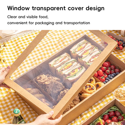10PCS Kraft Paper Catering Box with Window Disposable Bento Style Packaging