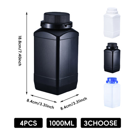4PCS Chemical Wide Mouth Square Bottle With Lid Reagent Bottle 1L Lab Storage
