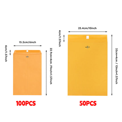Yellow Kraft Paper Envelope 120gsm Metal Clasp Mailing Documents Office Use