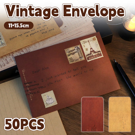 50PCS Vintage Kraft Paper Envelopes Self-Adhesive Durable for Invitations Use