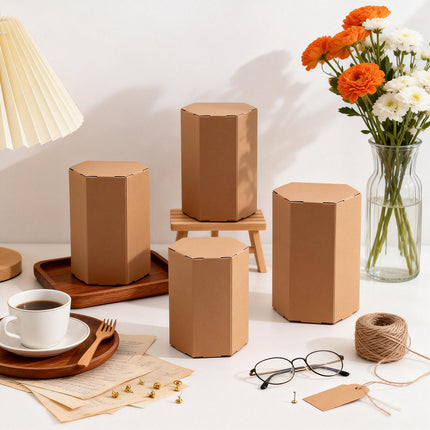 20PCS Kraft Paper Gift Box Hexagon Party Wedding Casndy Craft Packaging Box