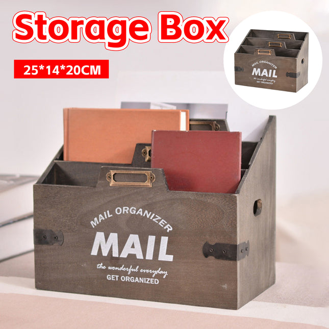 Wooden Storage Box Rectangular 3 Layer Durable for Home Office Desk Organiser