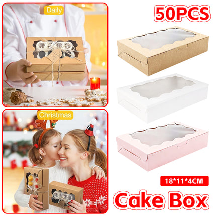 50PCS Kraft Cake Box Large Capacity Easy to Use 3 Colours Packaging