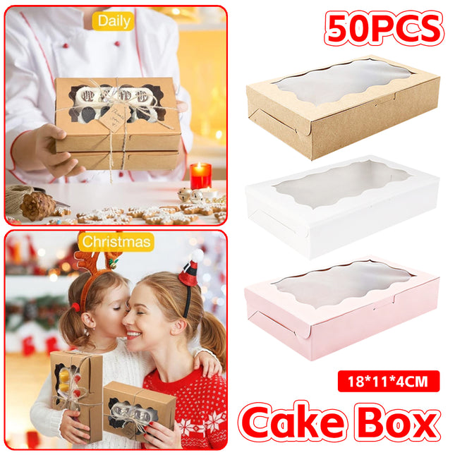 50PCS Kraft Cake Box Large Capacity Easy to Use 3 Colours Packaging