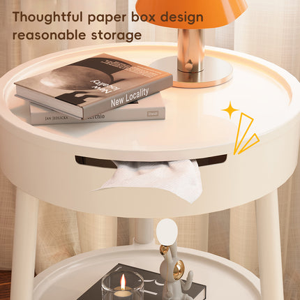 Minimalist Double Layer Small Round Table Build-In Paper Box Space Saving