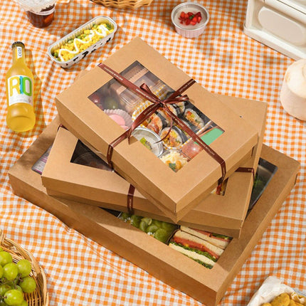 10PCS Kraft Paper Catering Box with Window Disposable Bento Style Packaging