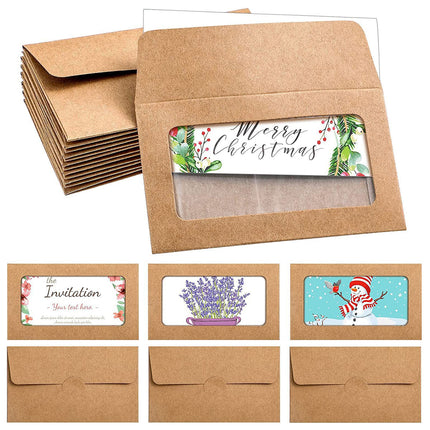 100PCS Small Kraft Paper Envelopes With Clear Window Self Seal Card Mailers