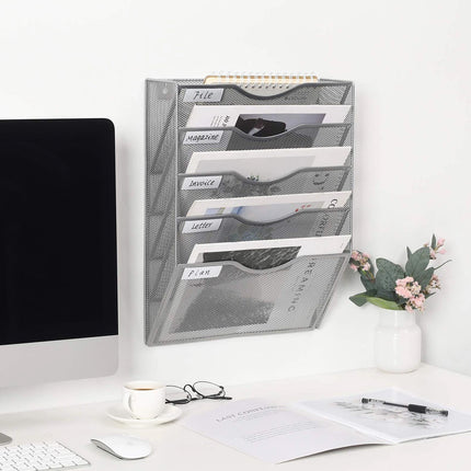 Wall-Mounted 5 Tier Metal File Storage Rack Document Holder Space Saving