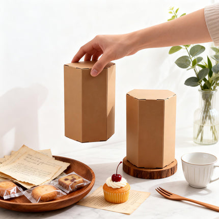 20PCS Kraft Paper Gift Box Hexagon Party Wedding Casndy Craft Packaging Box