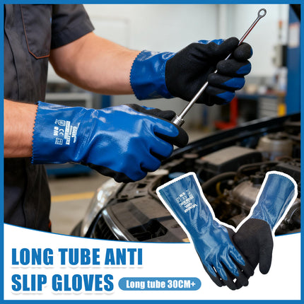 Heavy Duty Nitrile Coated Work Gloves 30cm Long Cuff Oil Resistant Anti Slip