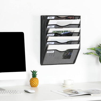 Wall-Mounted 5 Tier Metal File Storage Rack Document Holder Space Saving