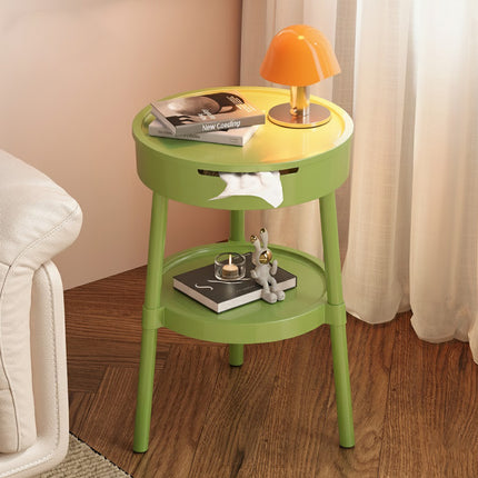 Minimalist Double Layer Small Round Table Build-In Paper Box Space Saving