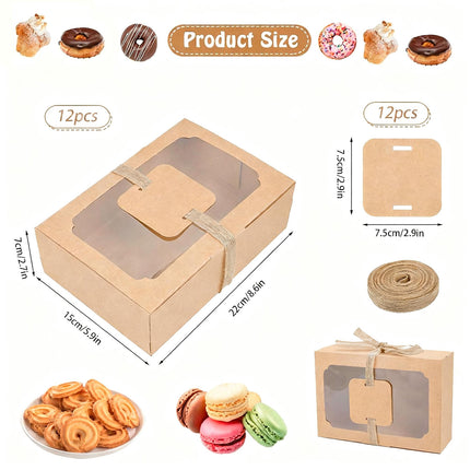 24PCS Kraft Candy Box with Clear Window Easy to Assemble Durable Gift Boxes