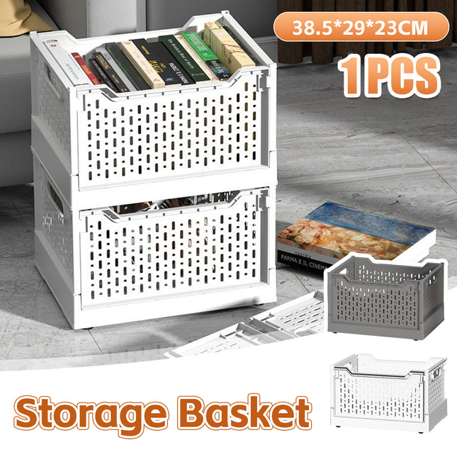 Foldable Stackable Storage Crate Plastic Basket Home Organiser 38.5 x 29 x 23cm