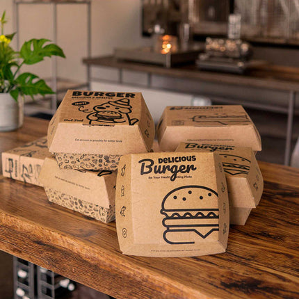 Kraft Burger Takeaway Box 100PCS Food Packaging Container With Vent Hole