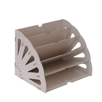 Multi Tier Fan-Shaped Wood Desktop Storage Box Document Storage Easy to Install