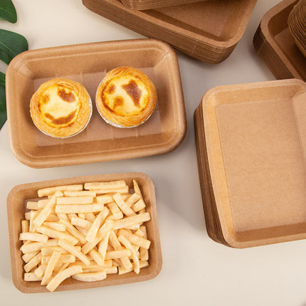100PCS Kraft Paper Plates Lunch Box Food-Grade Water abd Oil Repeleent Outdoor