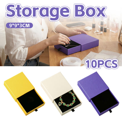 10PCS Jewellery Storage Box Set Drawer Style 9x9x3cm Velvet Lined 3 Colours