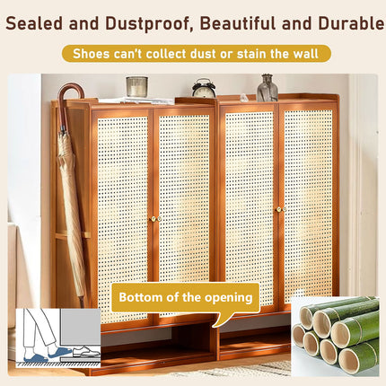 2 Door Dustproof Bamboo Shoe Cabinet Storage Organiser Durable for Home Enterway