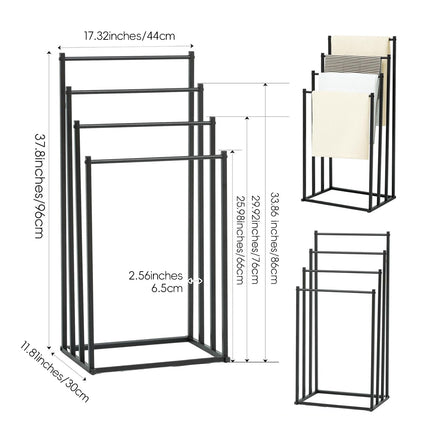 4 Bar Metal Vertical Towel Storage Rack 44x30x96cm Durable for Bathroom Bedroom