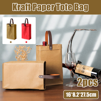 2PCS Kraft Paper Tote Bags with Handles Reusable for Grocery Store Shop Use