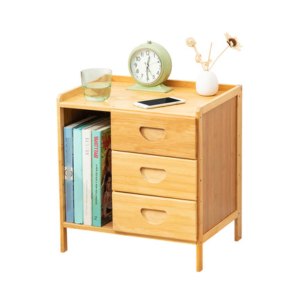 Bamboo Bedside Table with Drawer Sturdy Storage Organizer for Home Bedroom Use