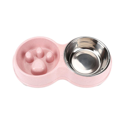 Dog Bowl Anti Choking Slow Feeder Cat Food Dish Double Bowl Pet Feeding Utensils