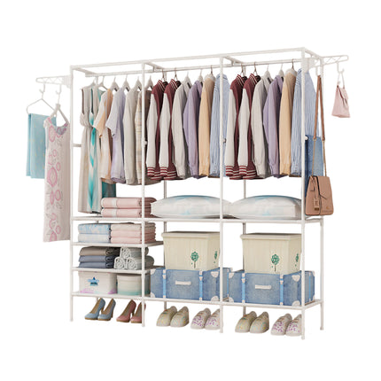 Multi Function Zoned Floor Standing Clothes Coat Rack Space Saving Stable Sturdy