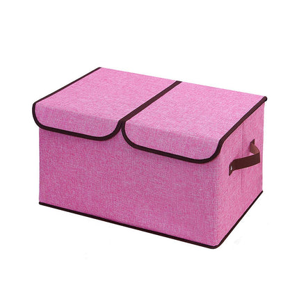 Large Foldable Cotton Linen Double Lid Storage Box Clothing Organizer for Dormitory