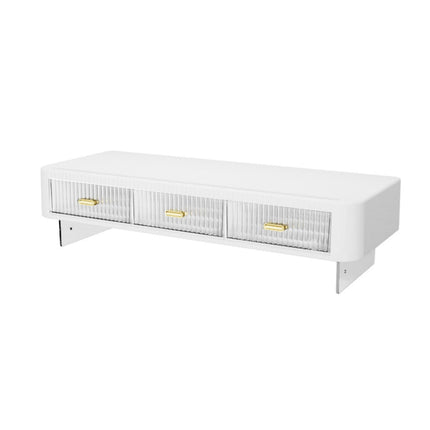 Desktop Monitor Stand Riser 54x21x15cm 3 Drawer Storage White Black for Office