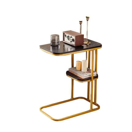Modern Living Room Side Table 2 Tier with Rounded Corners Easy to Clean Sturdy