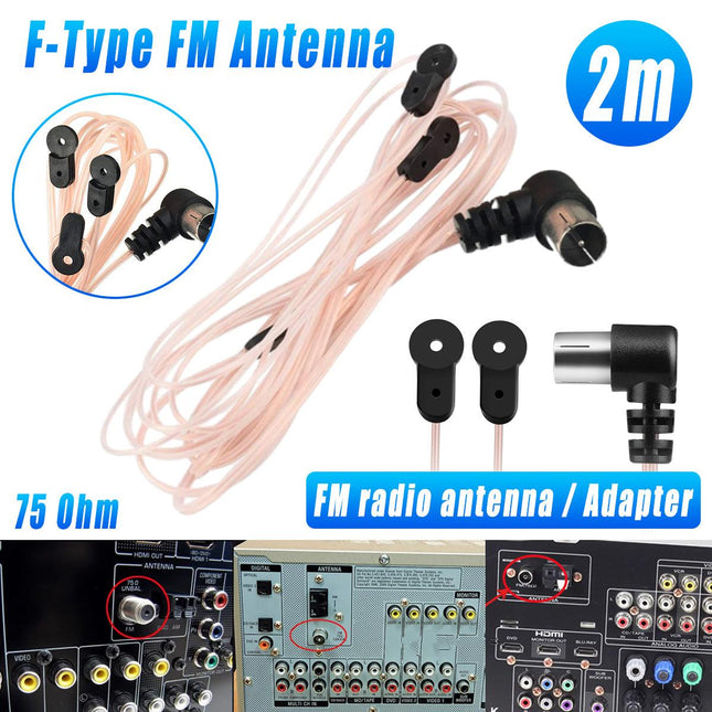 2m F-Type FM Antenna 75 Ohm Male Plug For Home Radio Stereo Signal Receiver Use