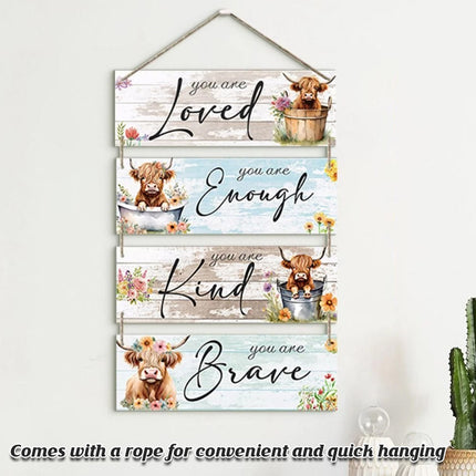 Highland Cow Hanging Plaque Decoration Rustic Style Durable Wood Material