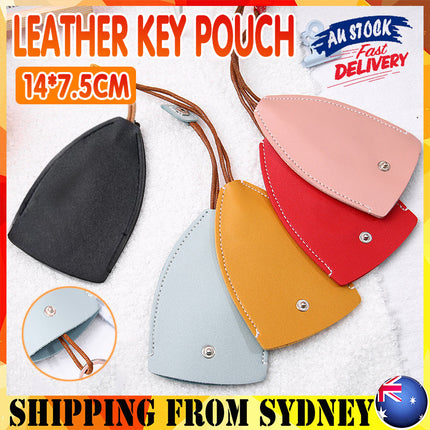 Leather Key Pouch With Pull Strap Case Holder Bag Ring Organizer House Car Keys