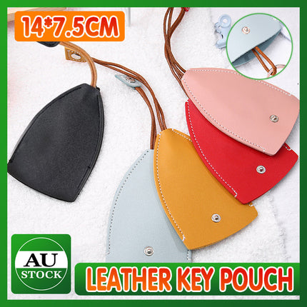 Leather Key Pouch With Pull Strap Case Holder Bag Ring Organizer House Car Keys
