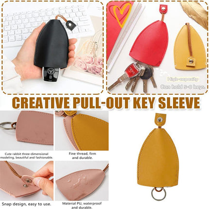 Leather Key Pouch With Pull Strap Case Holder Bag Ring Organizer House Car Keys