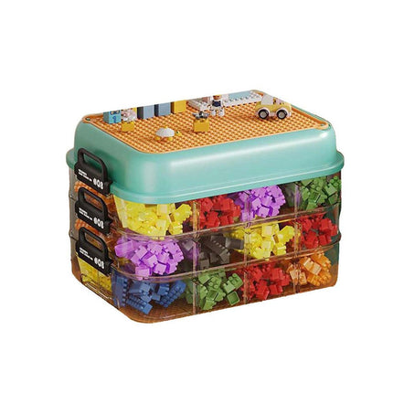3-Layer Stackable Storage Box for Building Blocks Toy Organizer with Sorting Trays