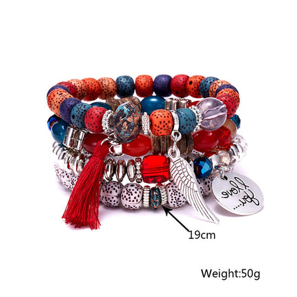 Boho Multilayer Bracelet Set with Turquoise Crystal Tassel and Charms for Women