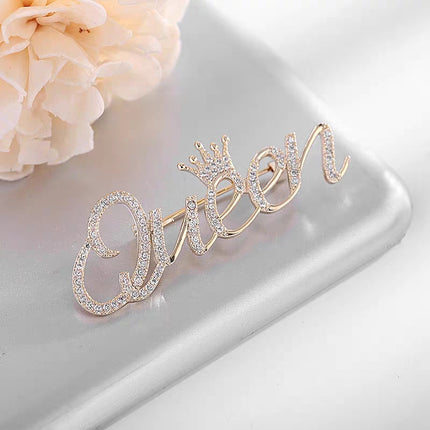 Rhinestone Queen Crown Brooch Alloy Pin Silver Gold for Clothing Accessories
