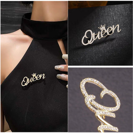Rhinestone Queen Crown Brooch Alloy Pin Silver Gold for Clothing Accessories