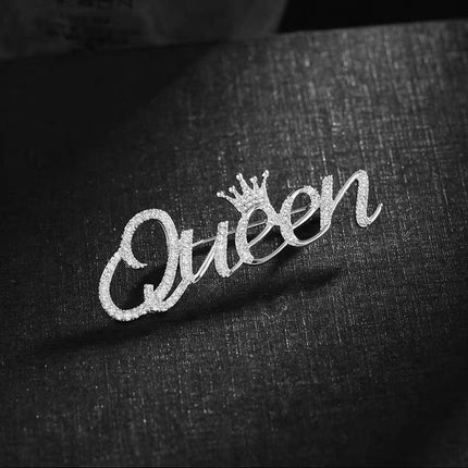 Rhinestone Queen Crown Brooch Alloy Pin Silver Gold for Clothing Accessories
